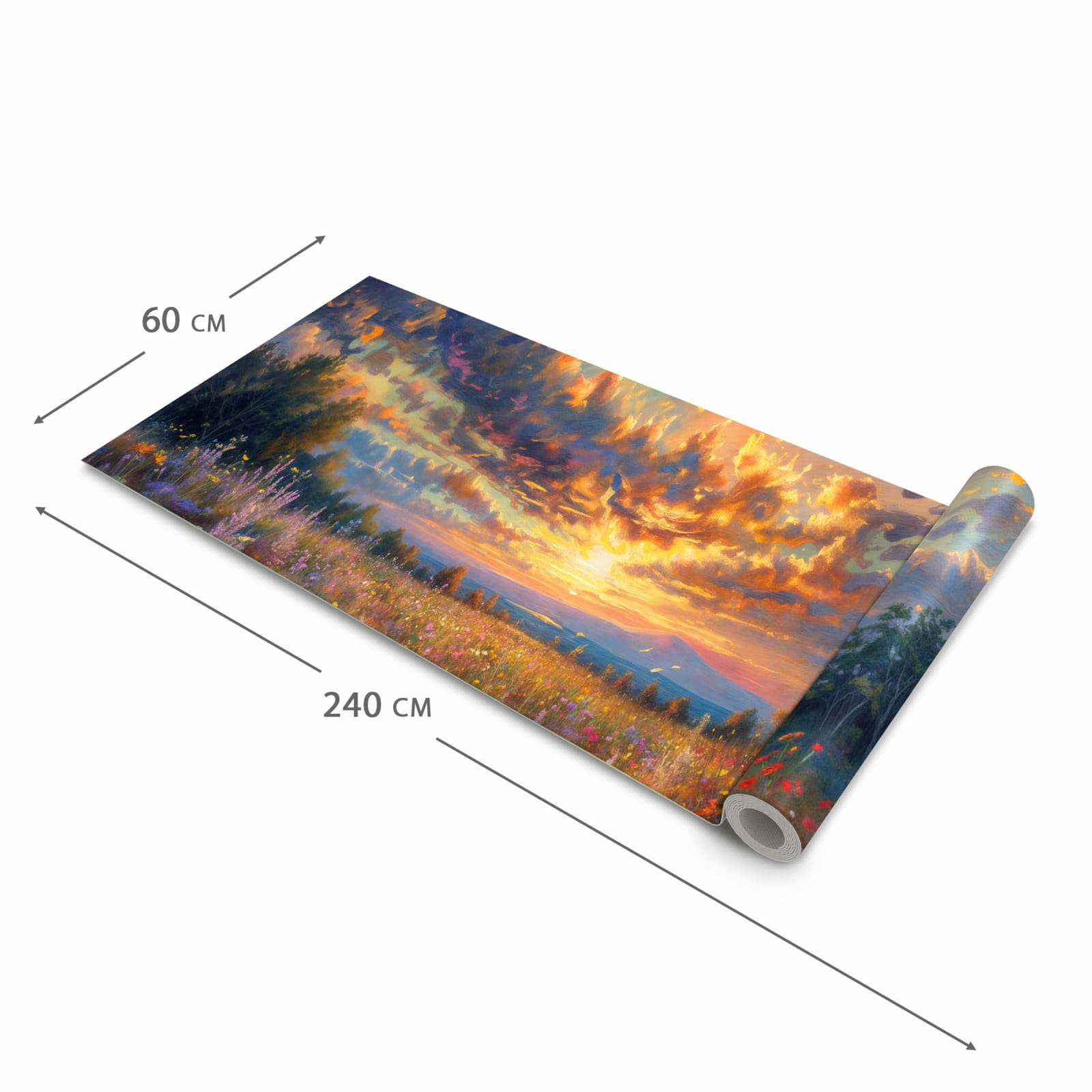 UV-beständiger Küchenläufer mit Motiv Sonnenuntergang von Blumenwiese in der Grösse 80x280 cm