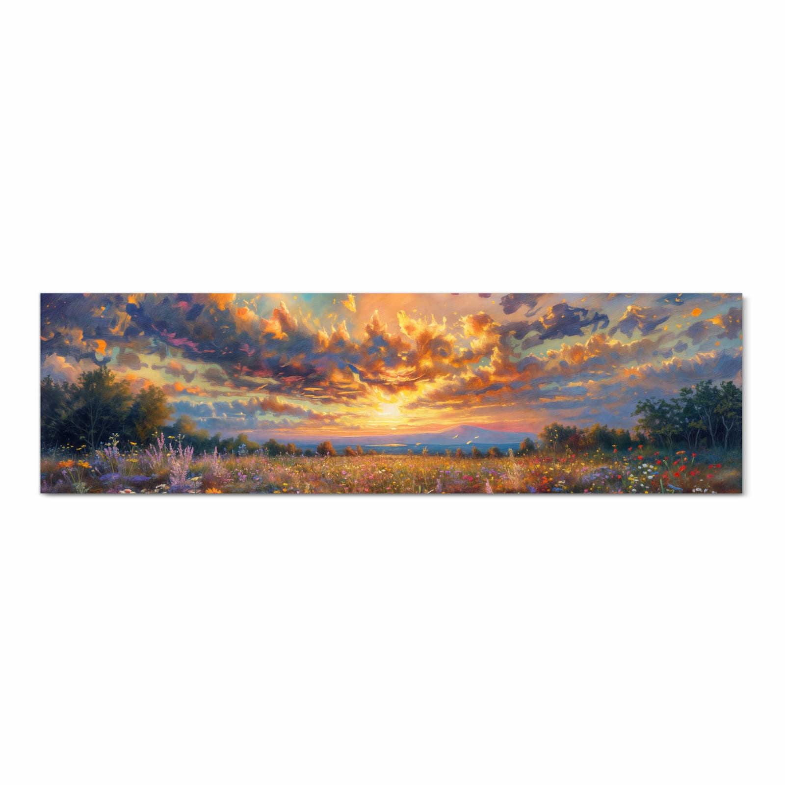 Geräuschdämpfender Küchenteppich mit Motiv Sonnenuntergang von Blumenwiese in Frontansicht