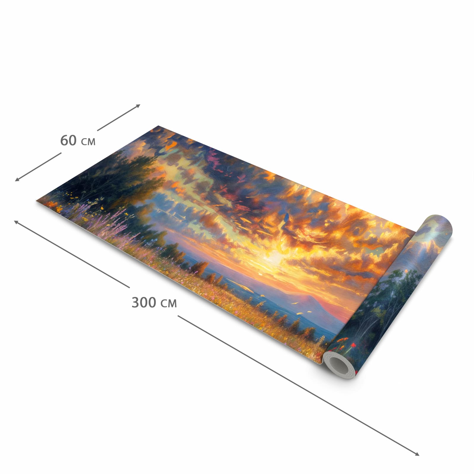 Wasserabweisender Küchenläufer mit Motiv Sonnenuntergang von Blumenwiese in der Grösse 80x280 cm