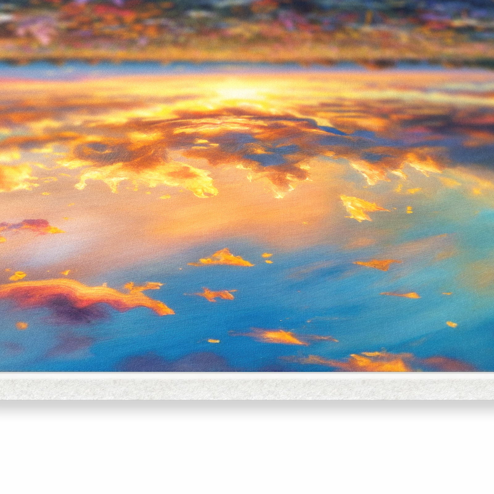 Leicht zu reinigender Bodenläufer Teppich mit Motiv Sonnenuntergang von Blumenwiese in seitlicher Ansicht