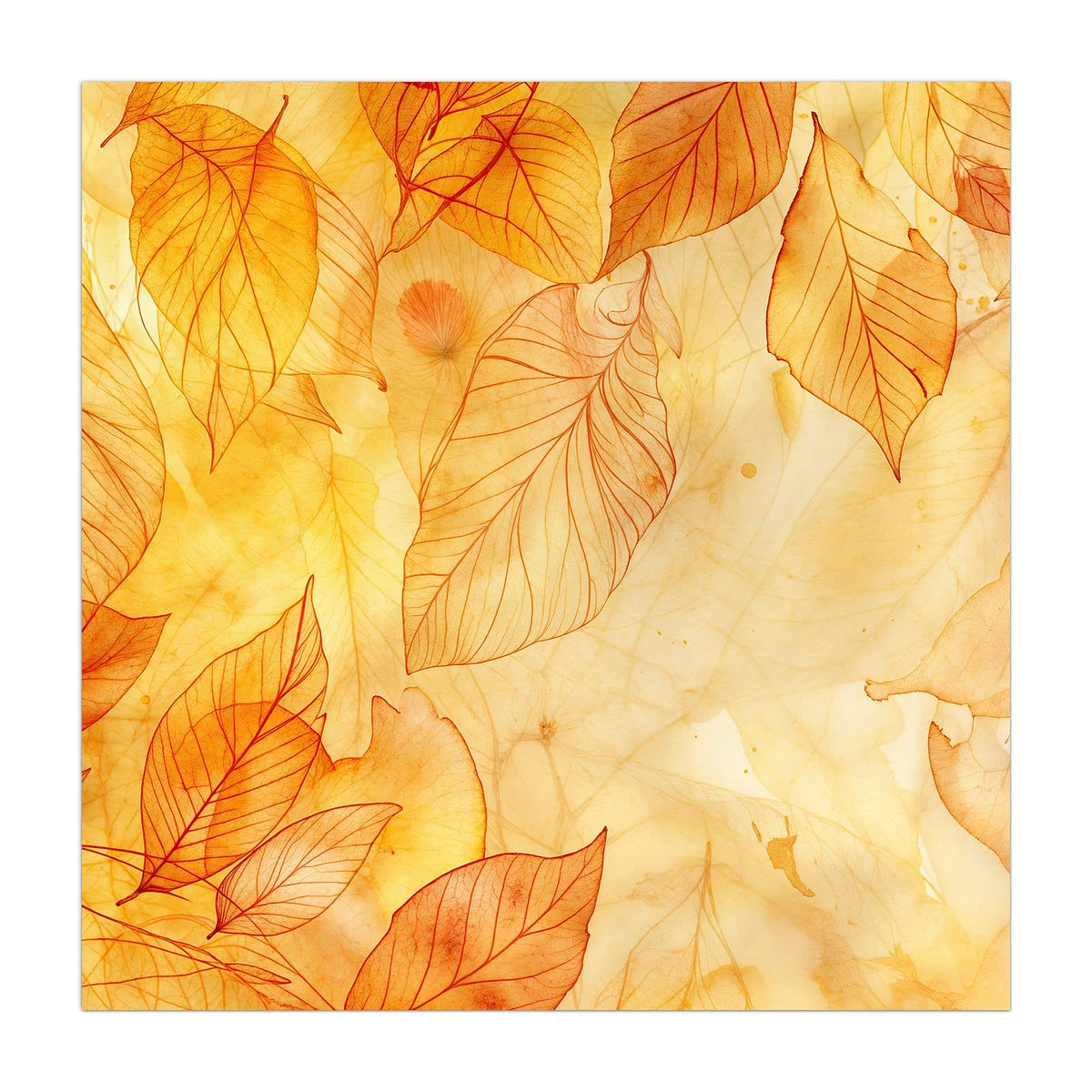 Aquarellartige, durchscheinende Blätter in Gold, Orange und Bernstein, übereinandergelegt