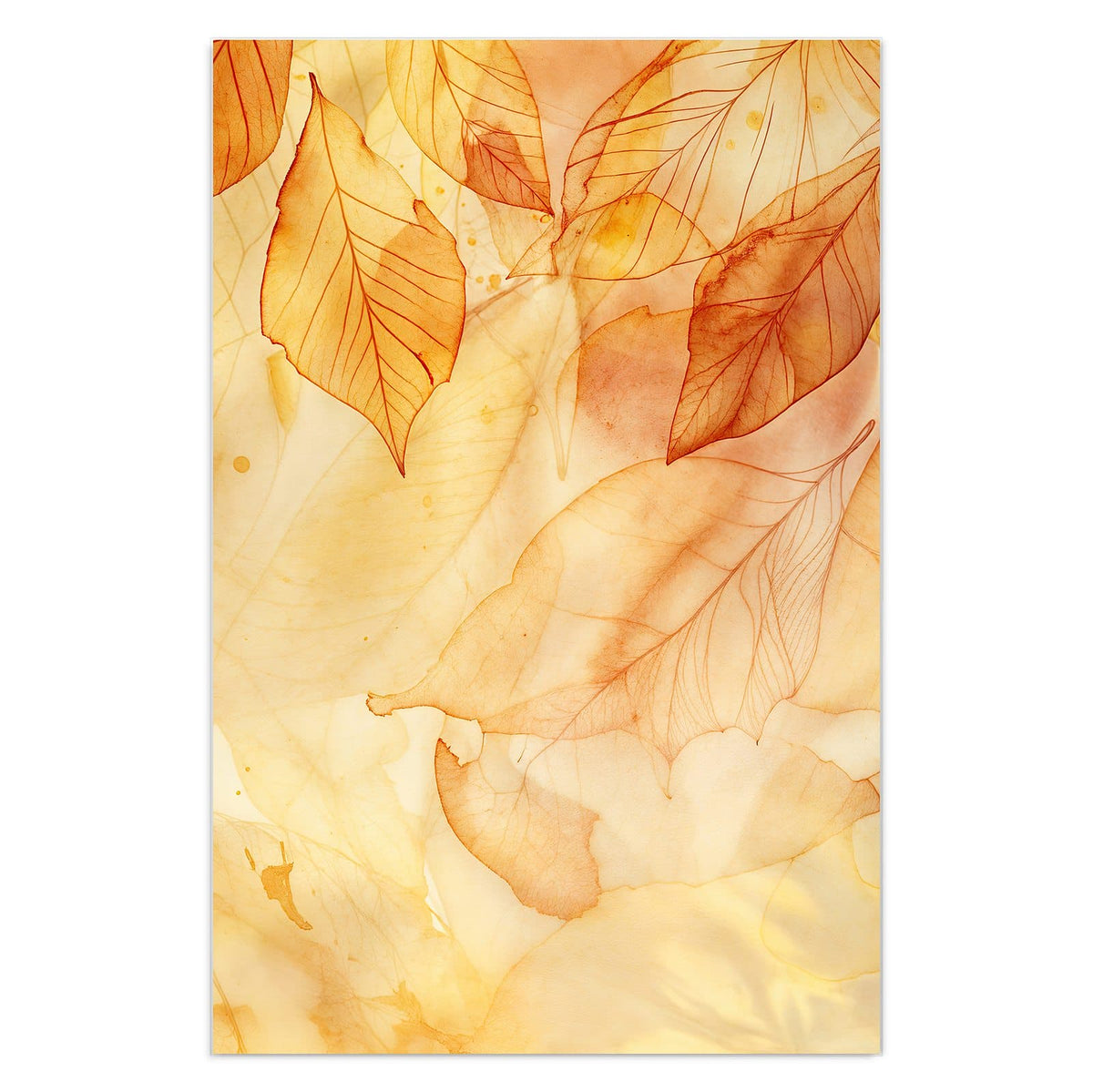 Aquarellartige, durchscheinende Blätter in Gold, Orange und Bernstein, übereinandergelegt