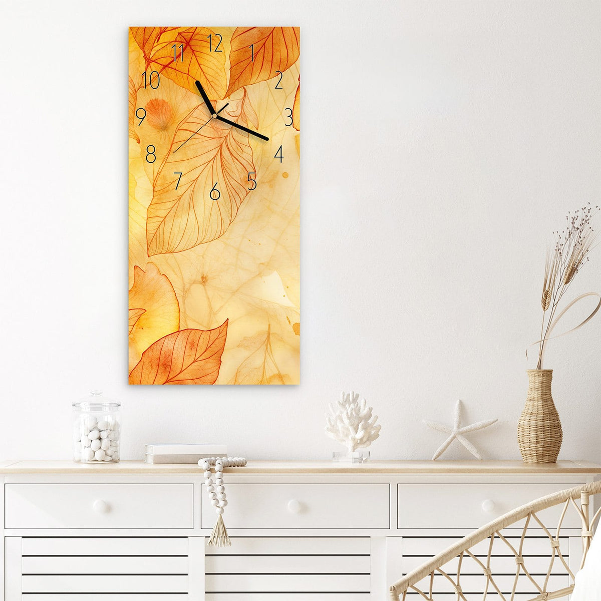 Wanduhr Herbstblätter aus Glas – Transparente Blätter in Herbsttönen