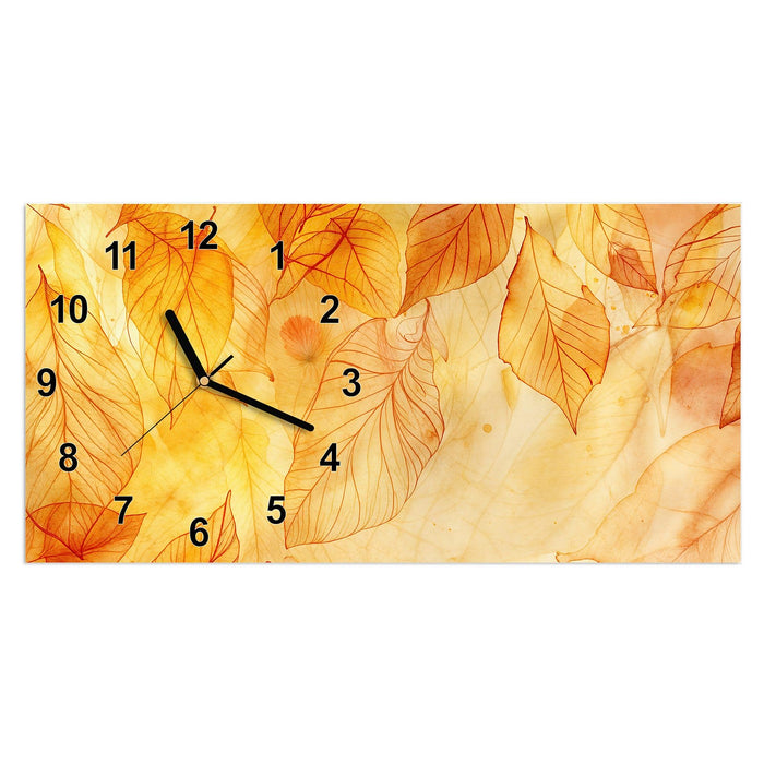 Wanduhr Herbstblätter aus Glas – Querformat 60 × 30 cm mit Ziffernblatt Modern