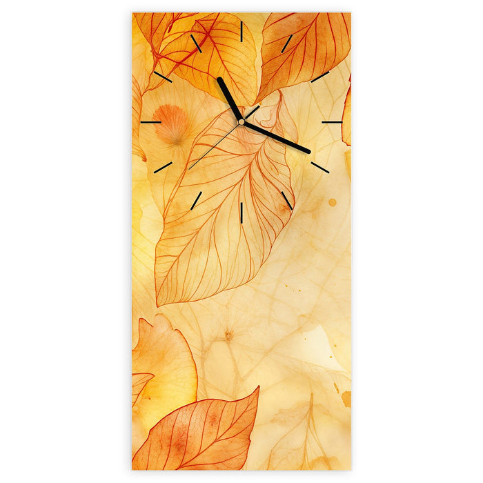 Wanduhr Herbstblätter aus Glas – Hochformat 30 × 60 cm mit Ziffernblatt Linie