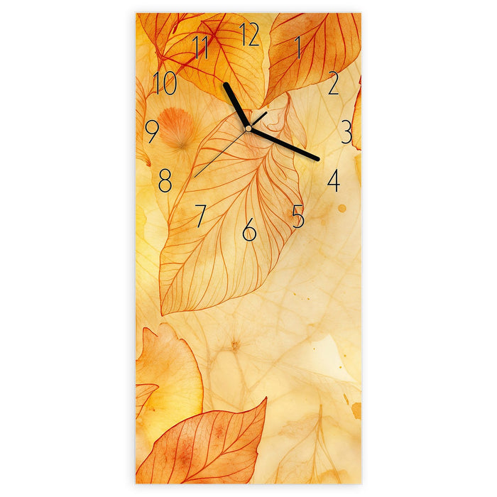 Wanduhr Herbstblätter aus Glas – Hochformat 30 × 60 cm mit Ziffernblatt Elegant