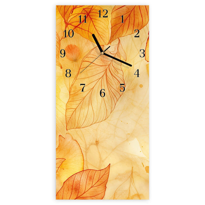 Wanduhr Herbstblätter aus Glas – Hochformat 30 × 60 cm mit Ziffernblatt Klassisch