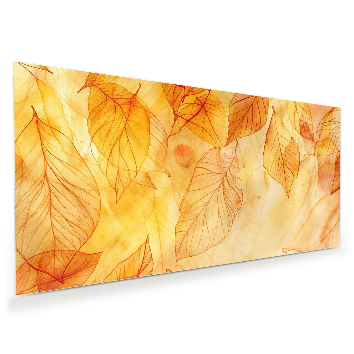 Aquarellartige, durchscheinende Blätter in Gold, Orange und Bernstein, übereinandergelegt