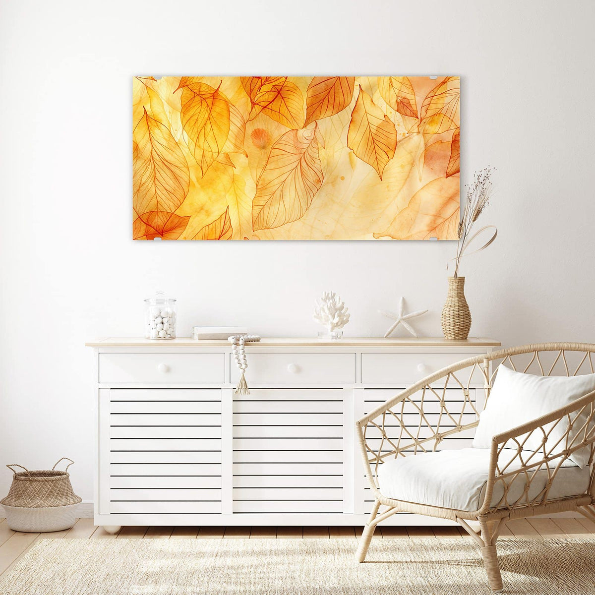 Echtglas, 4 mm – kein Acryl, keine Folie – Wandbild - Durchscheinendes Laub - Querformat