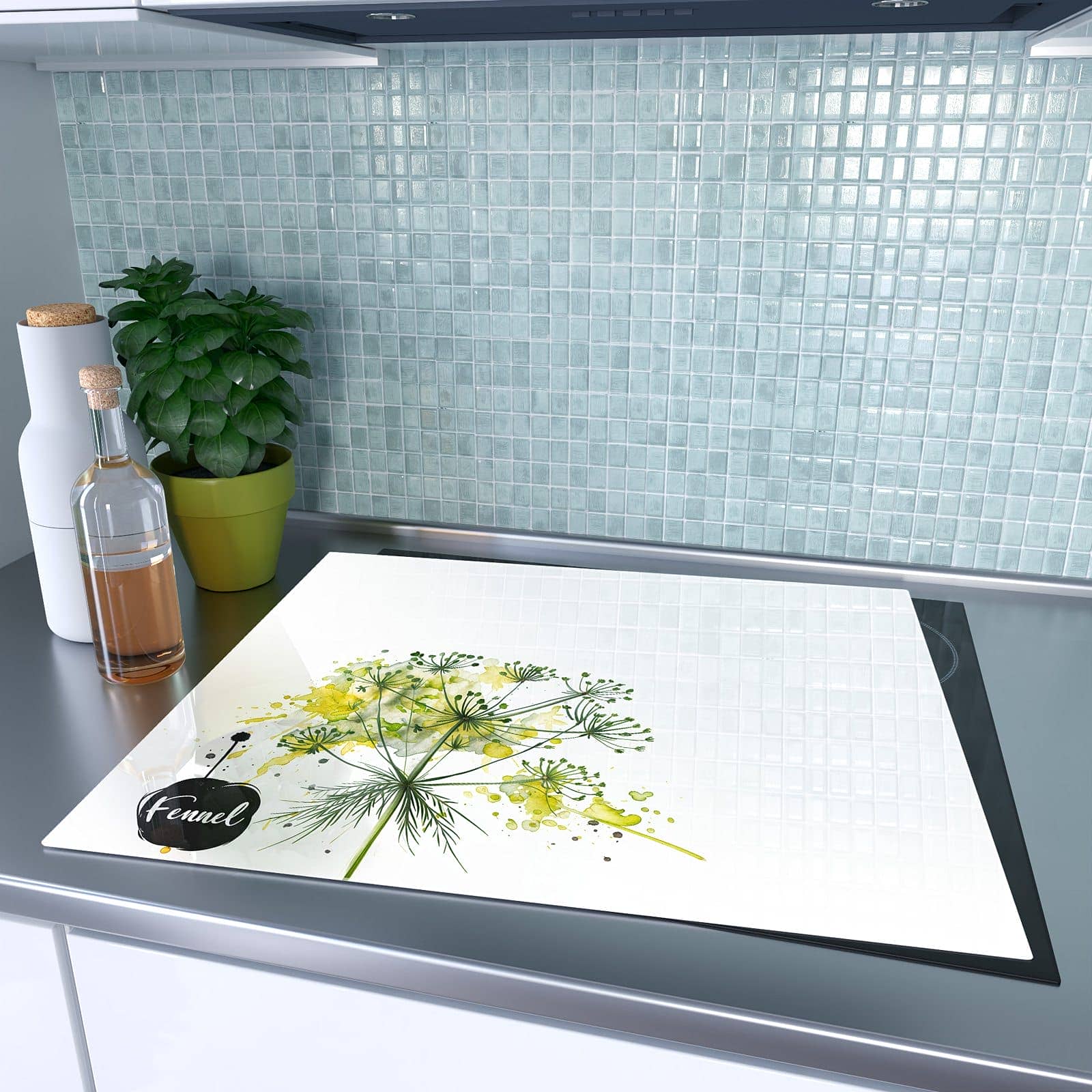 1-teilige Abdeckplatte Induktionsherd mit Fennel Kunstwerk-Motiv auf dem Ceranfeld
