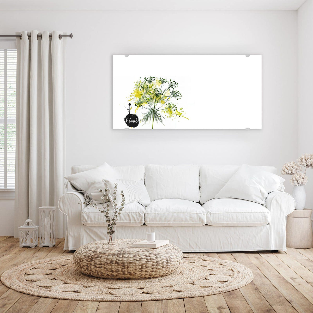 Aufhängung liegt bei – Motiv später wechselbar – Wandbild - Fenchel in Aquarell - Querformat