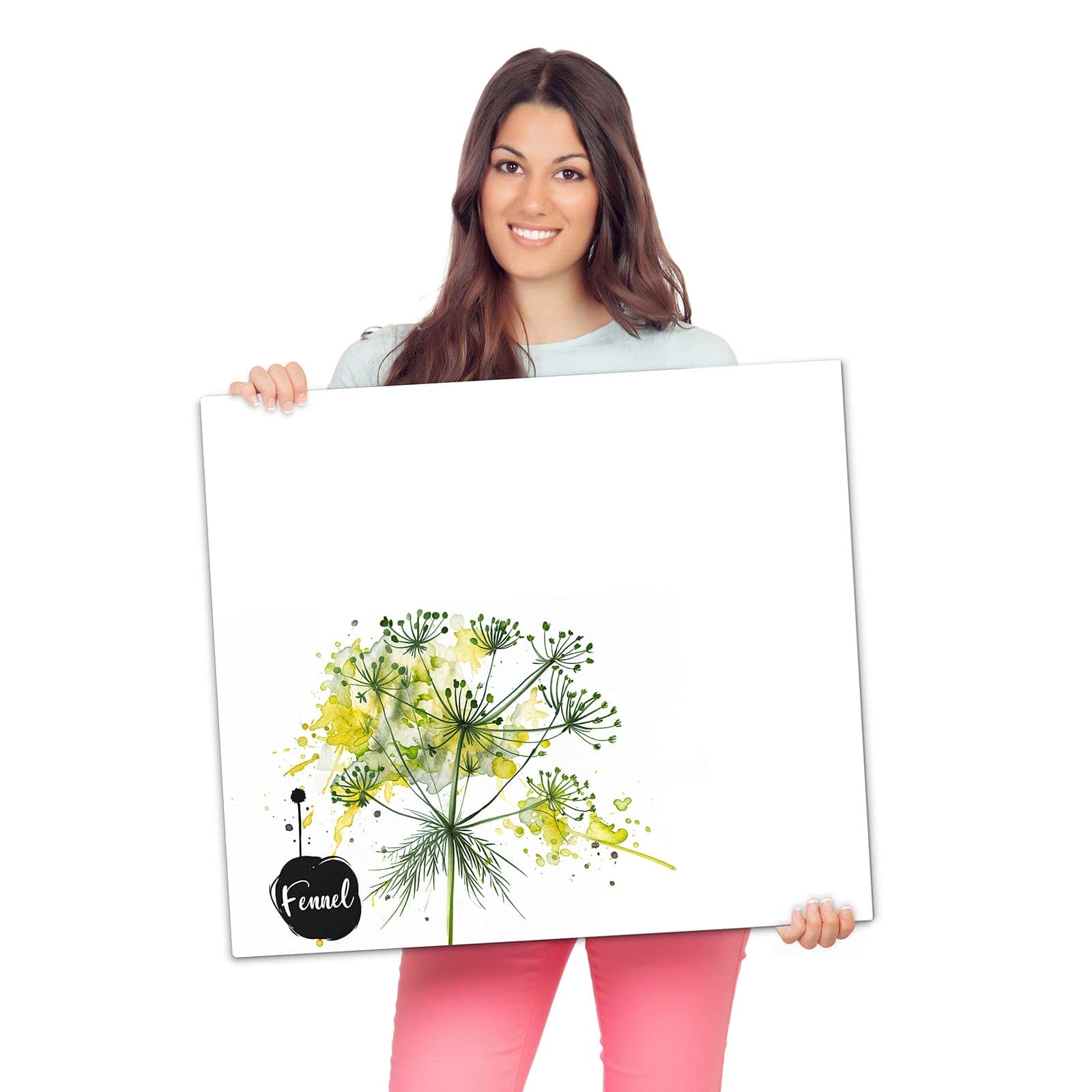 Abdeckplatte für Ceranfeld mit Fennel Kunstwerk-Motiv wird zur Größendarstellung gehalten