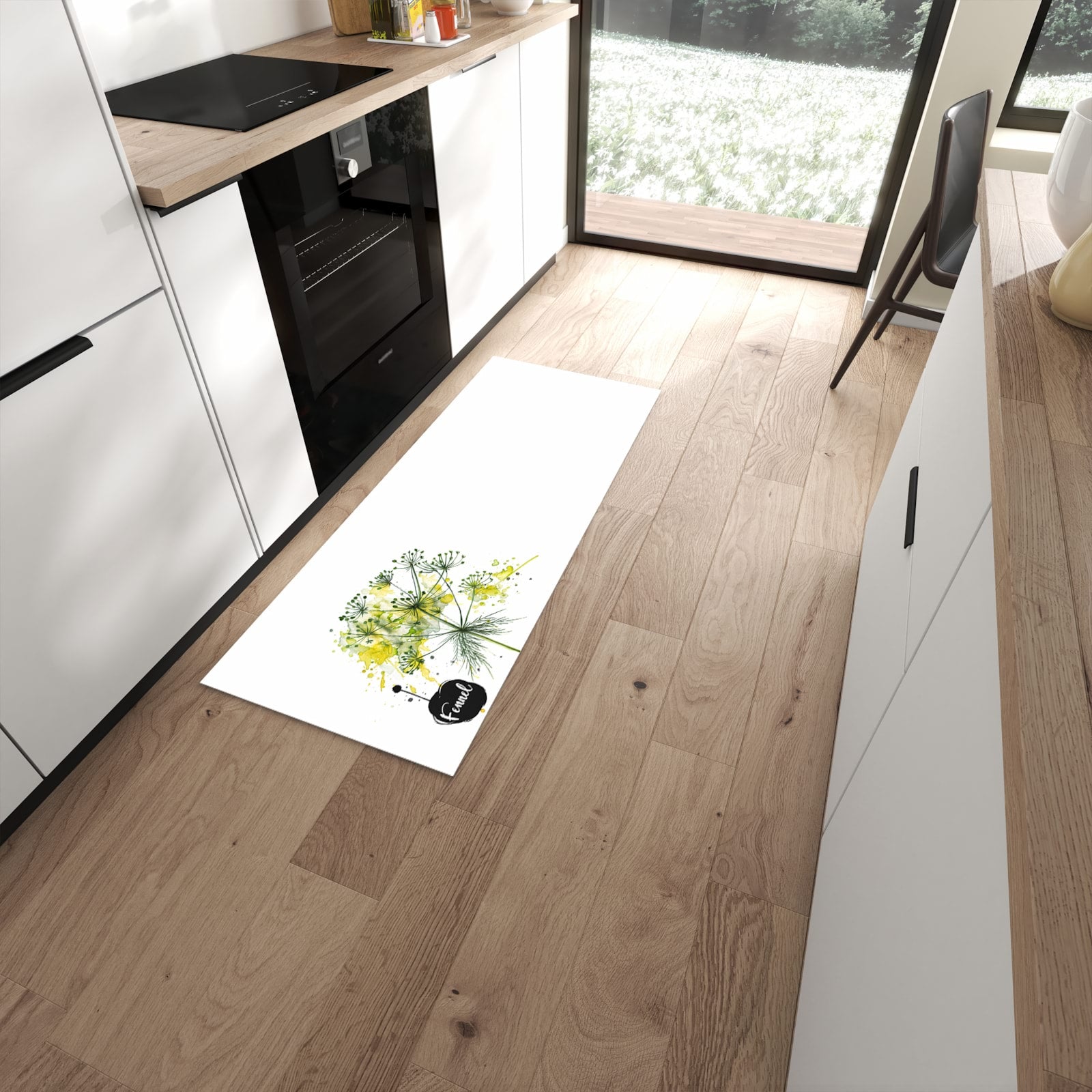 Abriebfester Küchenteppich mit Motiv Fennel Kunstwerk in moderner Küche #grösse_60 x 150 cm