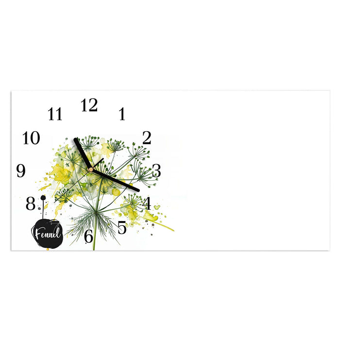 Wanduhr Fennel Kunstwerk aus Glas – Querformat 60 × 30 cm mit Ziffernblatt Klassisch
