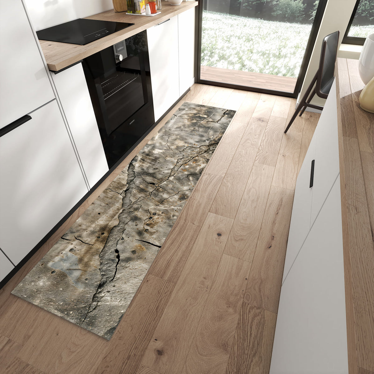 Bleibt liegen, auch auf Fliesen – Küchenläufer - Tiefe Risse im Stein