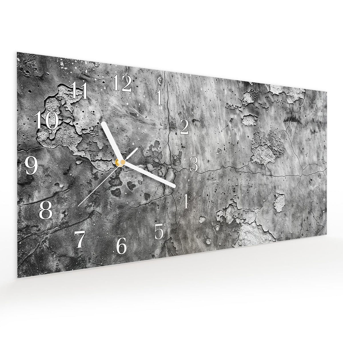 Vormontiert – mit Schwebeeffekt – Wanduhr Abgenutzte Wand aus Glas – Querformat 60 × 30 cm