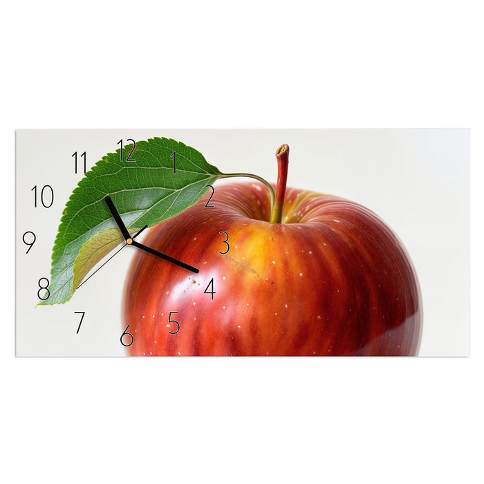 Wanduhr Roter Apfel Mit Blatt aus Glas – Querformat 60 × 30 cm mit Ziffernblatt Elegant