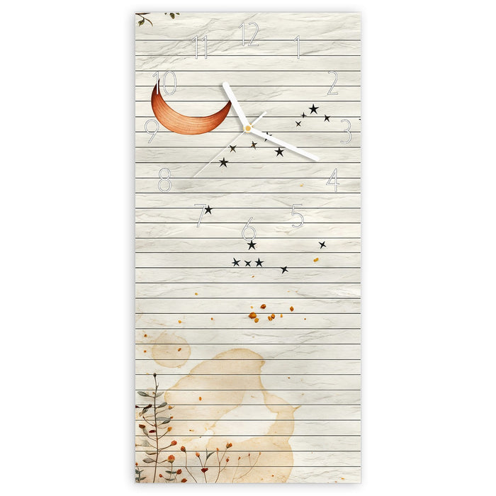 Wanduhr Natur Notizblock aus Glas – Hochformat 30 × 60 cm mit Ziffernblatt Elegant