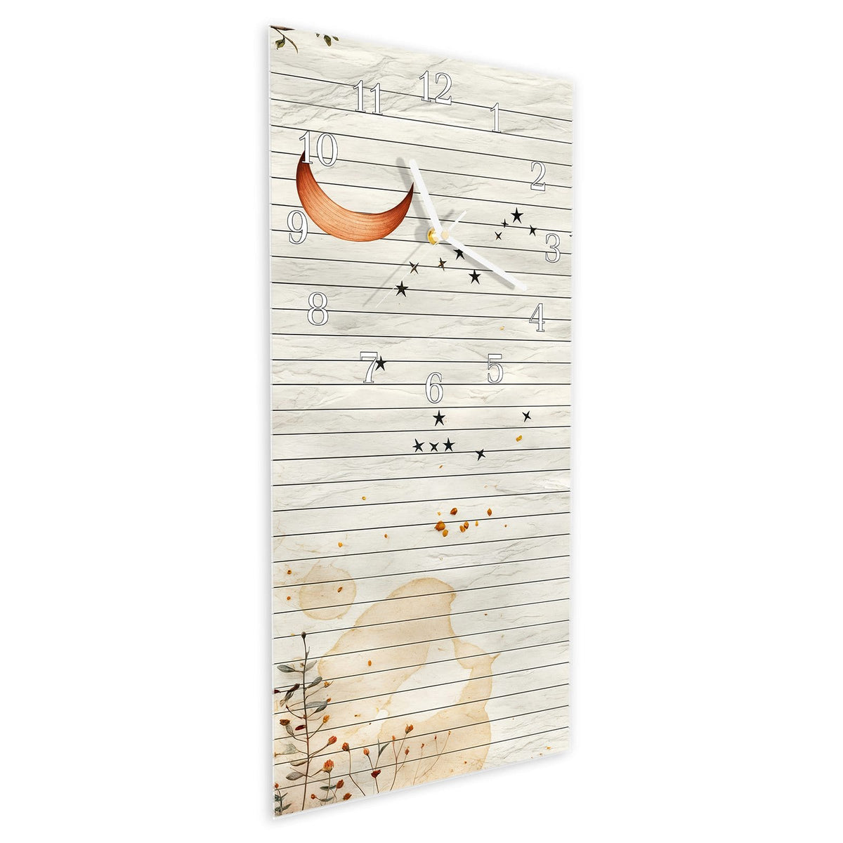 Vormontiert – mit Schwebeeffekt – Wanduhr Natur Notizblock aus Glas – Hochformat 30 × 60 cm