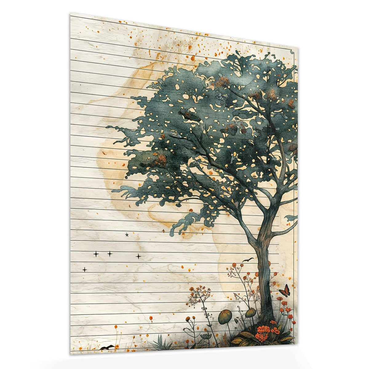Echtglas, 4 mm – kein Acryl, keine Folie – Wandbild - Baum auf Papier - Hochformat