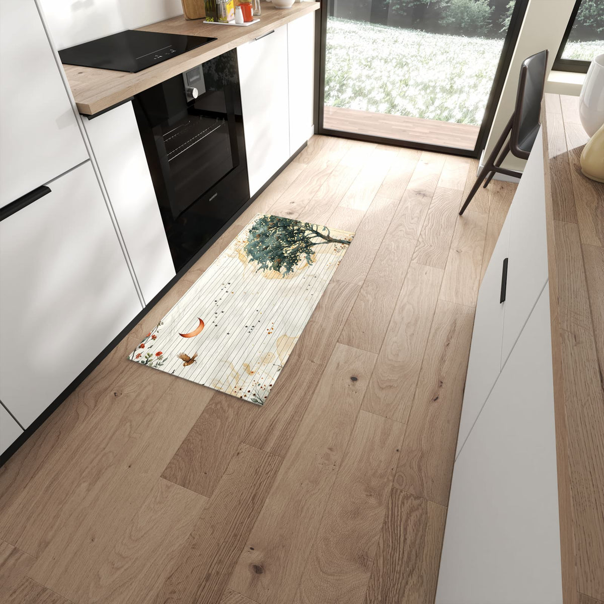 Waschbarer Küchenteppich mit Motiv Natur Notizblock in moderner Küche #grösse_60 x 120 cm