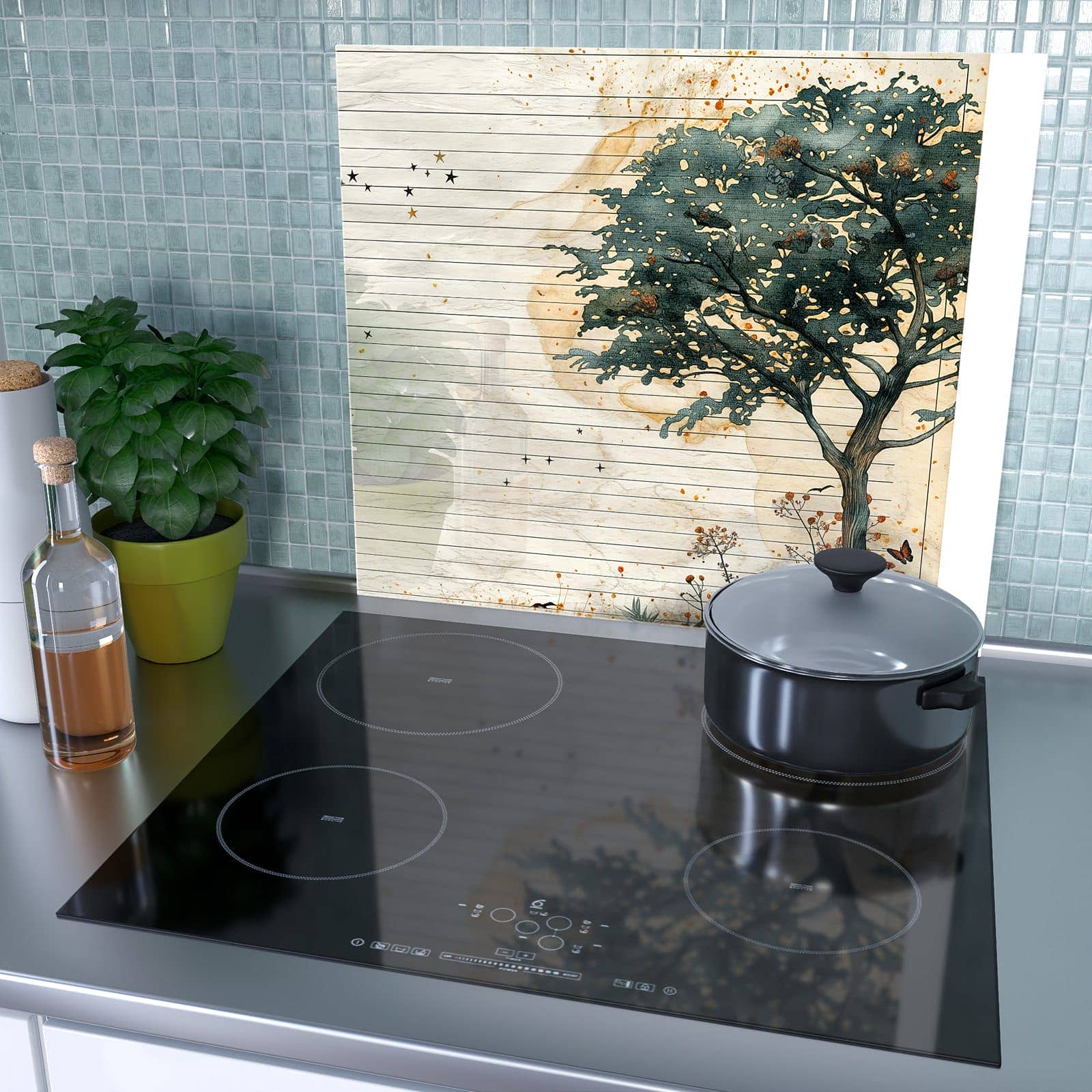 1-teilige Abdeckplatten für Ceranfeld mit Natur Notizblock-Motiv als Spritzschutz hinter dem Kochfeld