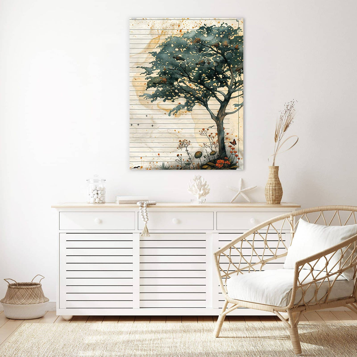 Aufhängung liegt bei – Motiv später wechselbar – Wandbild - Baum auf Papier - Hochformat