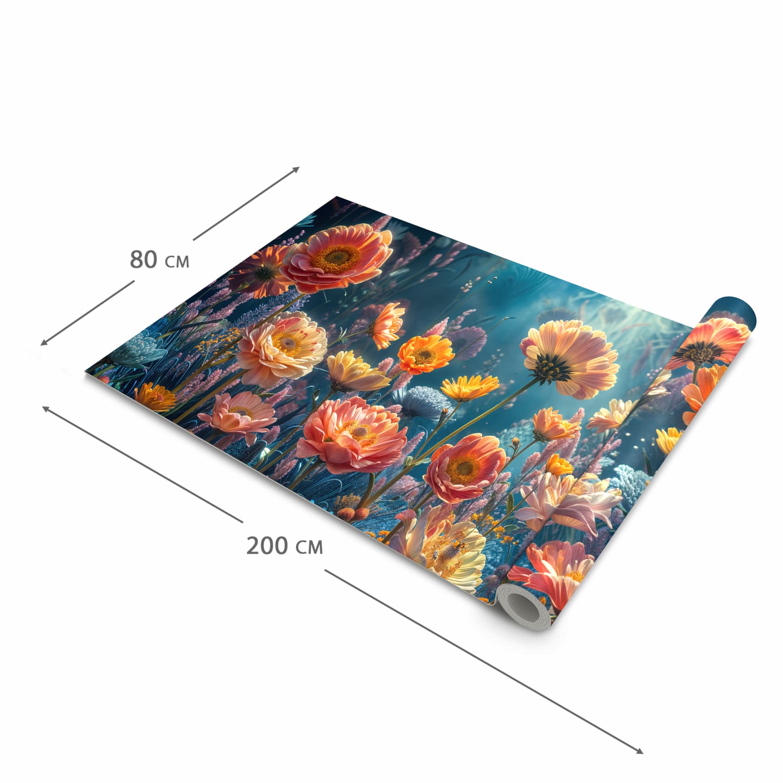 Rutschhemmender Läufer Eingangsbereich mit Motiv Blumengarten in der Grösse 60x90 cm