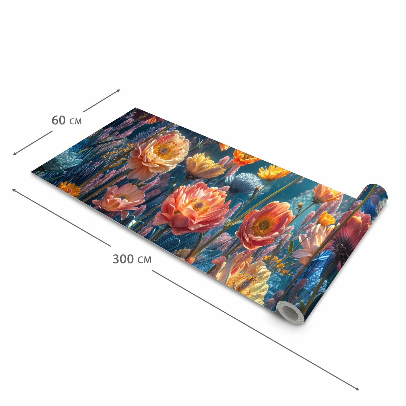 Pflegeleichter waschbarer Küchenläufer mit Motiv Blumengarten in der Größe 60x90 cm