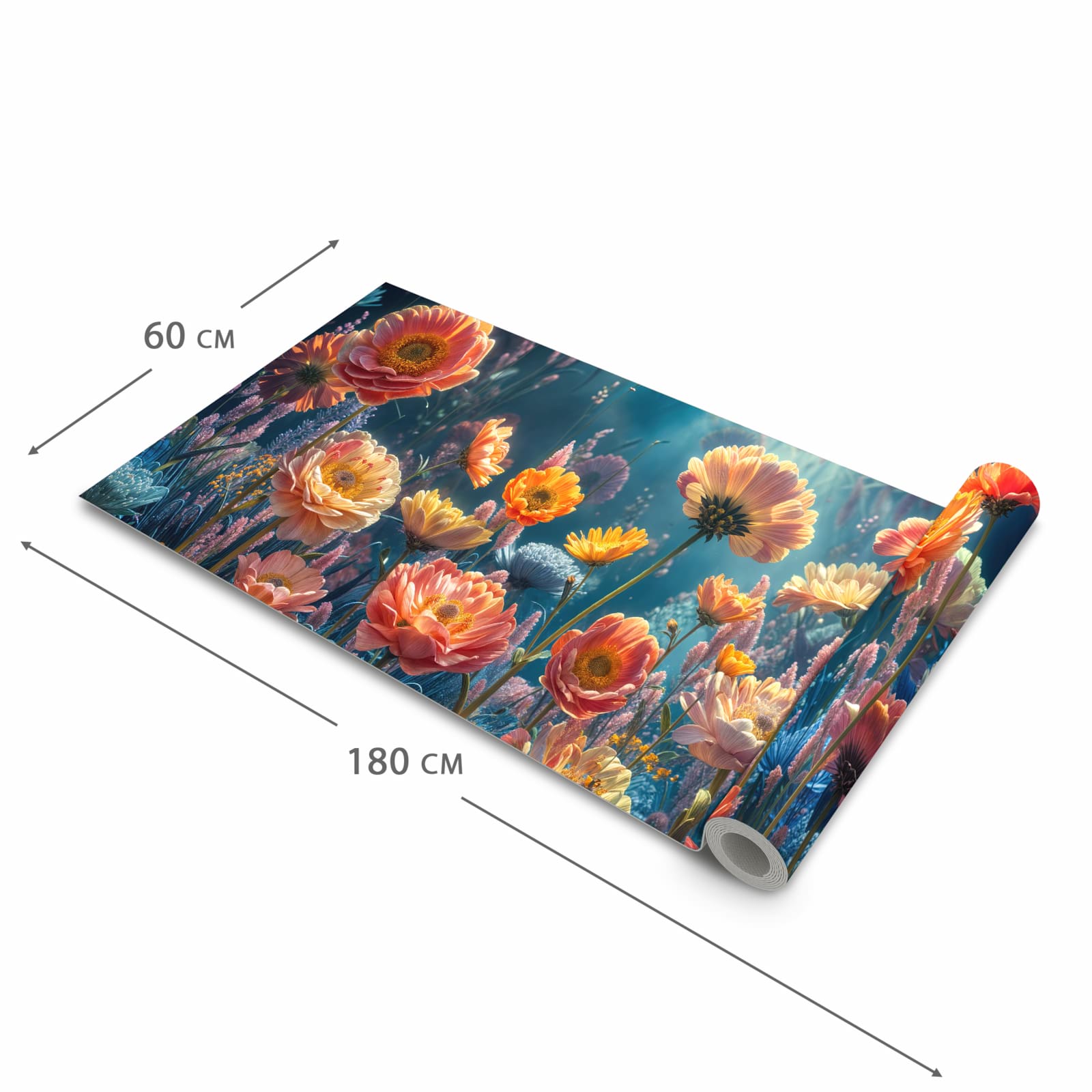 Geruchsneutraler Küchenläufer mit Motiv Blumengarten in der Grösse 60x90 cm