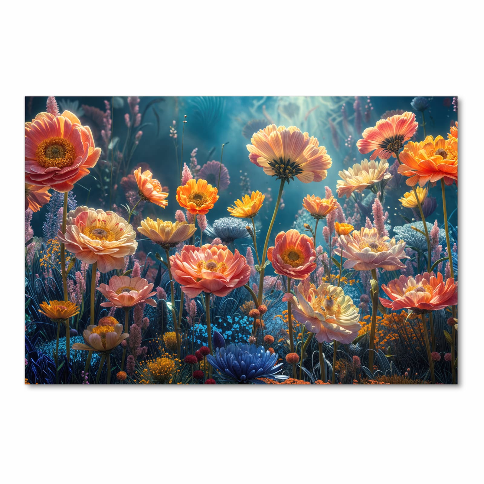 Strapazierfähiger waschbarer Küchenläufer mit Motiv Blumengarten in Frontansicht