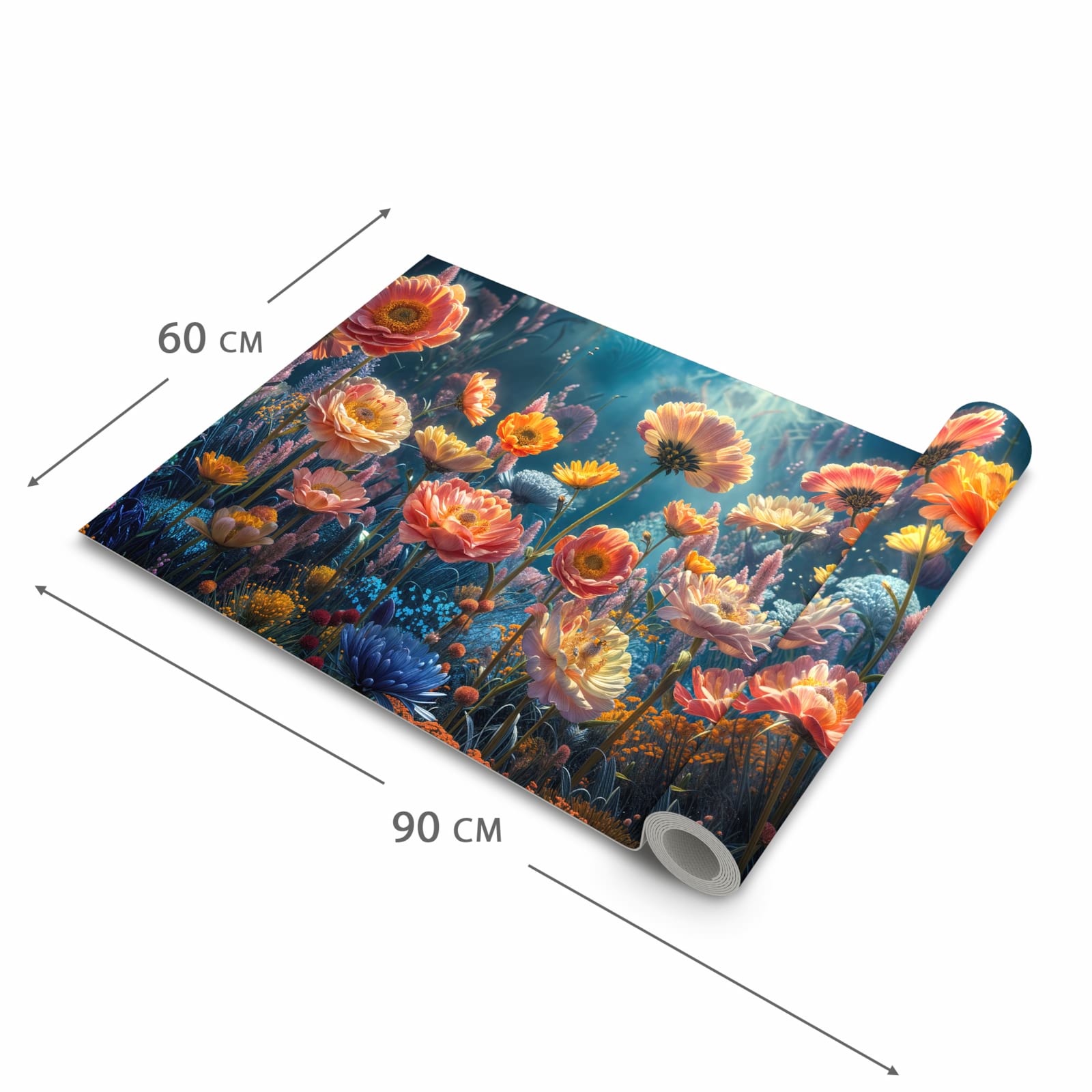 Komfortabler langer Teppich mit Motiv Blumengarten in der Grösse 60x90 cm