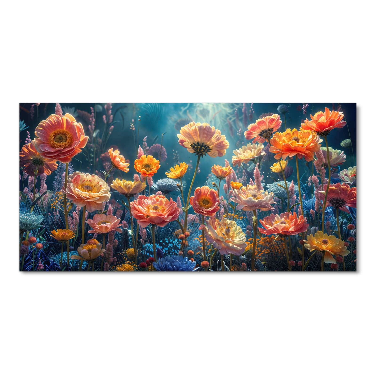 Pflegeleichter Küchenläufer mit Motiv Blumengarten in Frontansicht