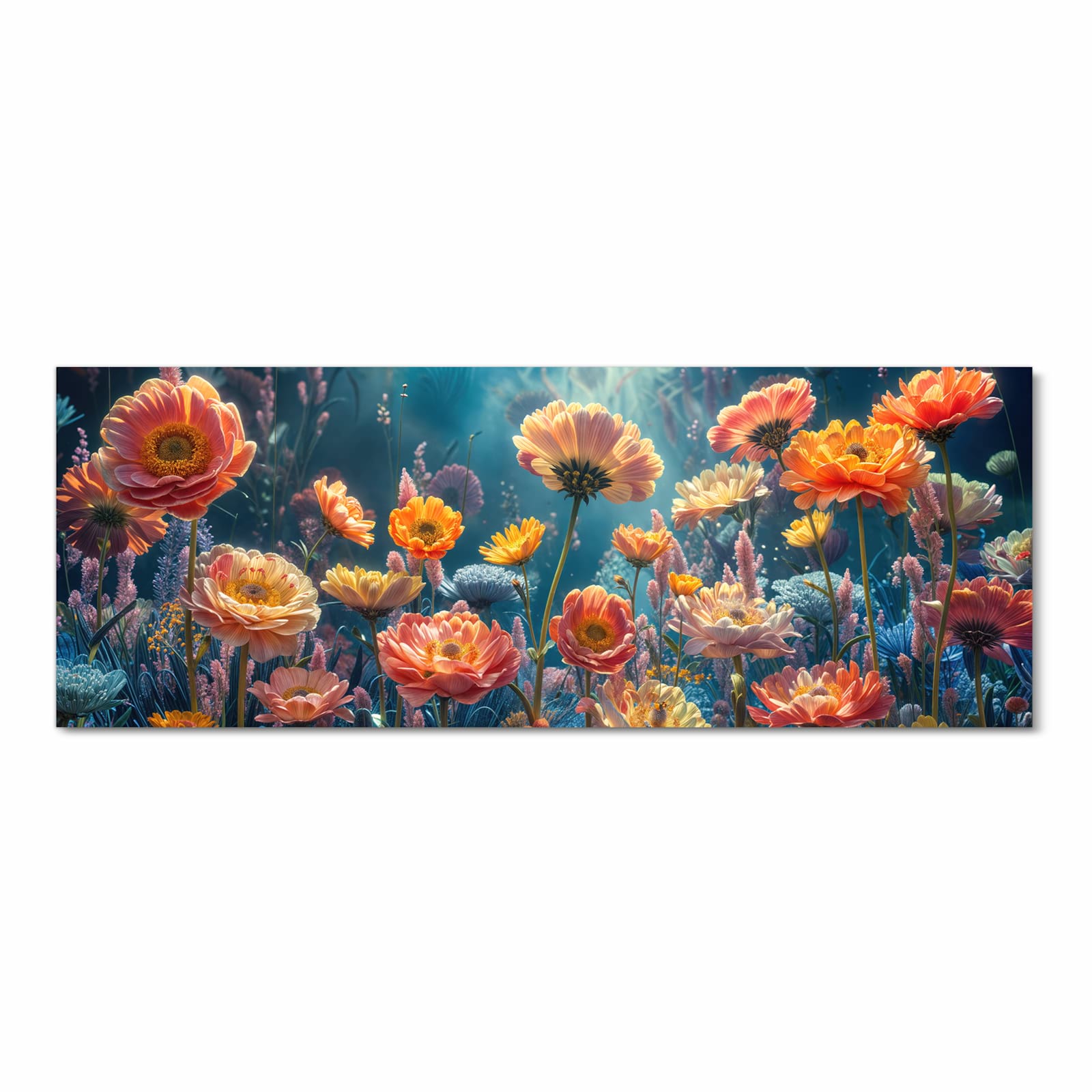 Feuchtigkeitsresistenter Küchenläufer mit Motiv Blumengarten in Frontansicht zum Waschen