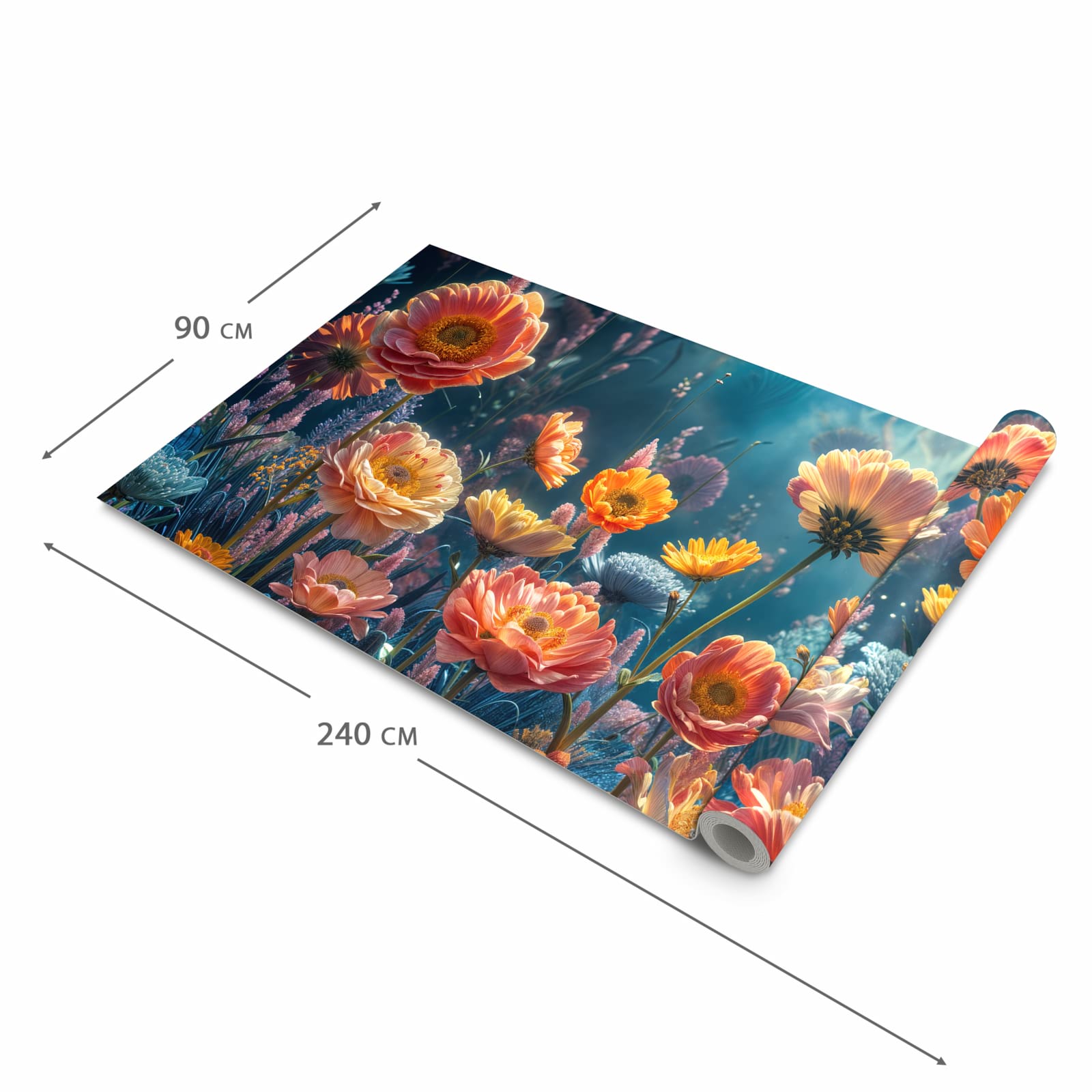 Waschbarer Teppich fürs Esszimmer mit Motiv Blumengarten in der Größe 60x90 cm