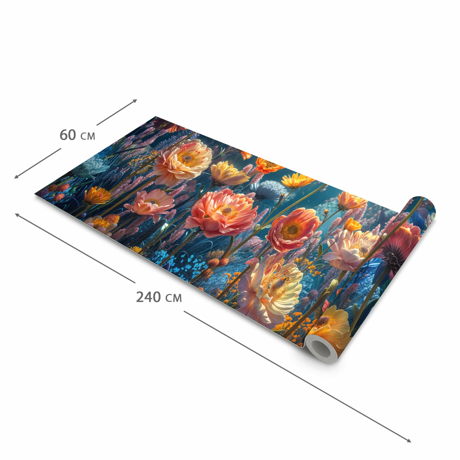 Langlebiger Teppichläufer für die Küche mit Motiv Blumengarten in der Grösse 60x90 cm