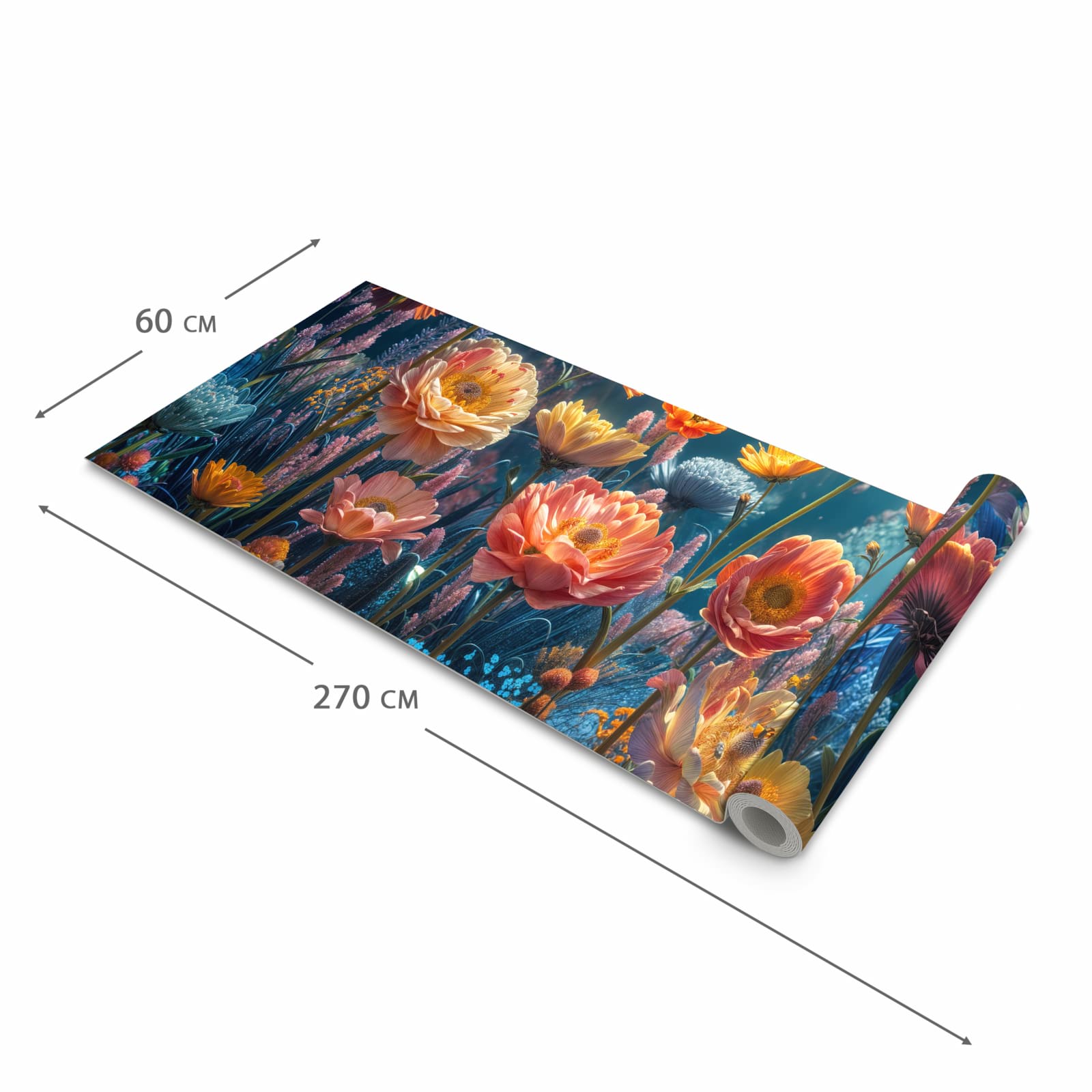 Flacher waschbarer Läufer Küche mit Motiv Blumengarten in der Größe 60x90 cm