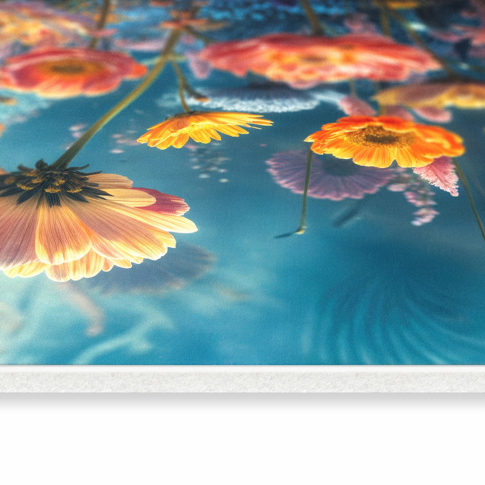 Geruchsneutraler dünner Teppich mit Motiv Blumengarten in seitlicher Ansicht