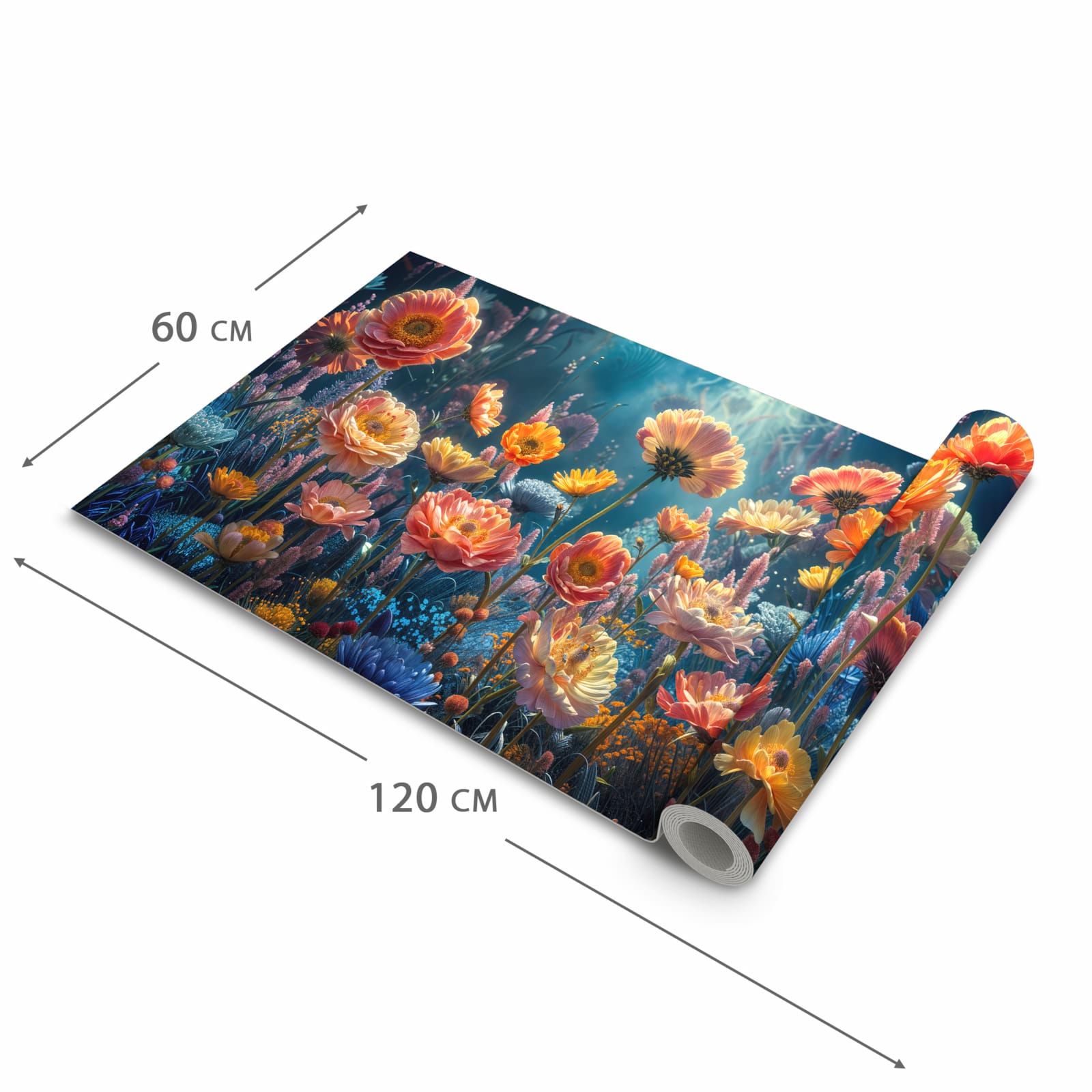 Fleckenresistenter waschbarer Teppich Küche mit Motiv Blumengarten in der Grösse 60x90 cm