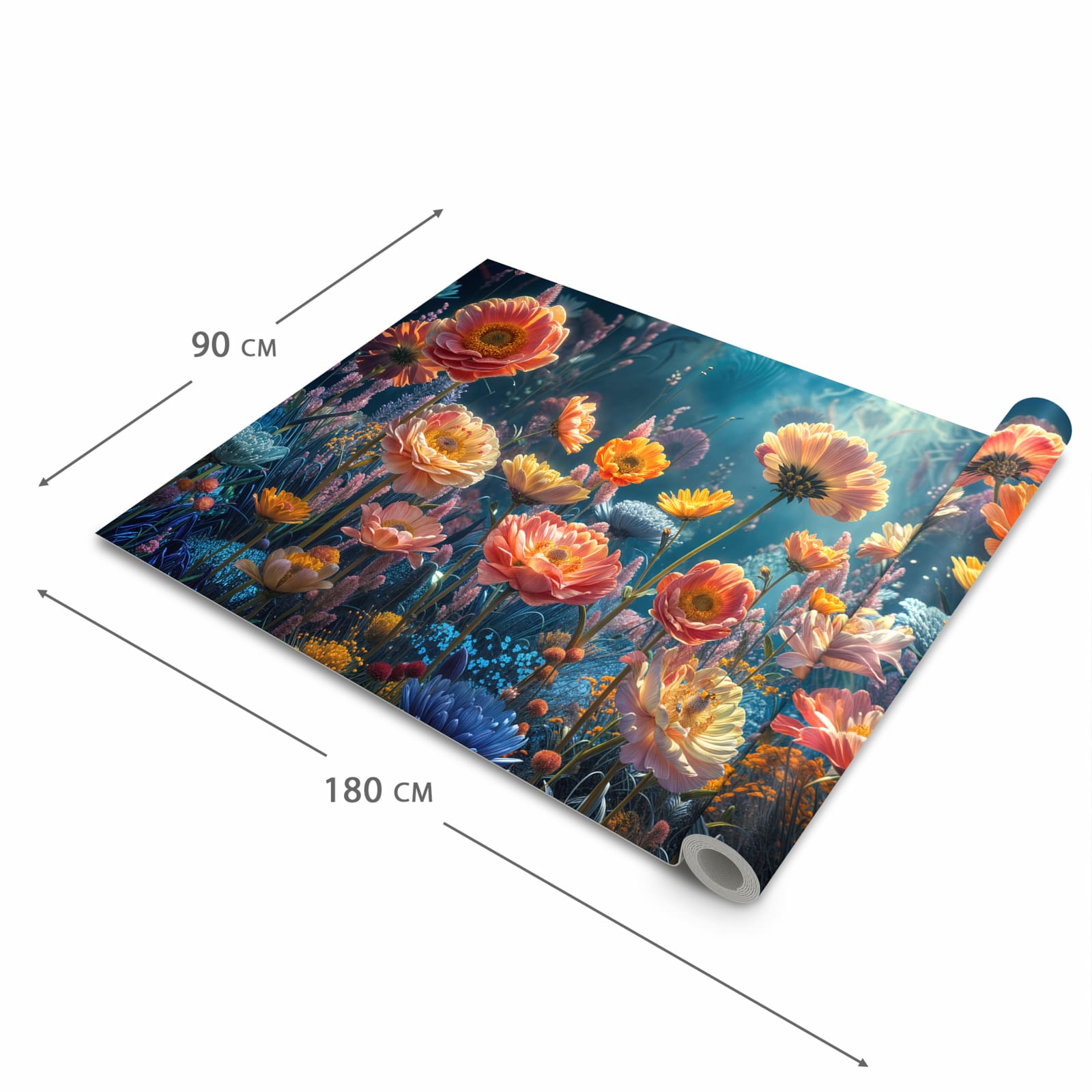 Strapazierfähiger waschbarer Teppich mit Motiv Blumengarten in der Grösse 60x90 cm