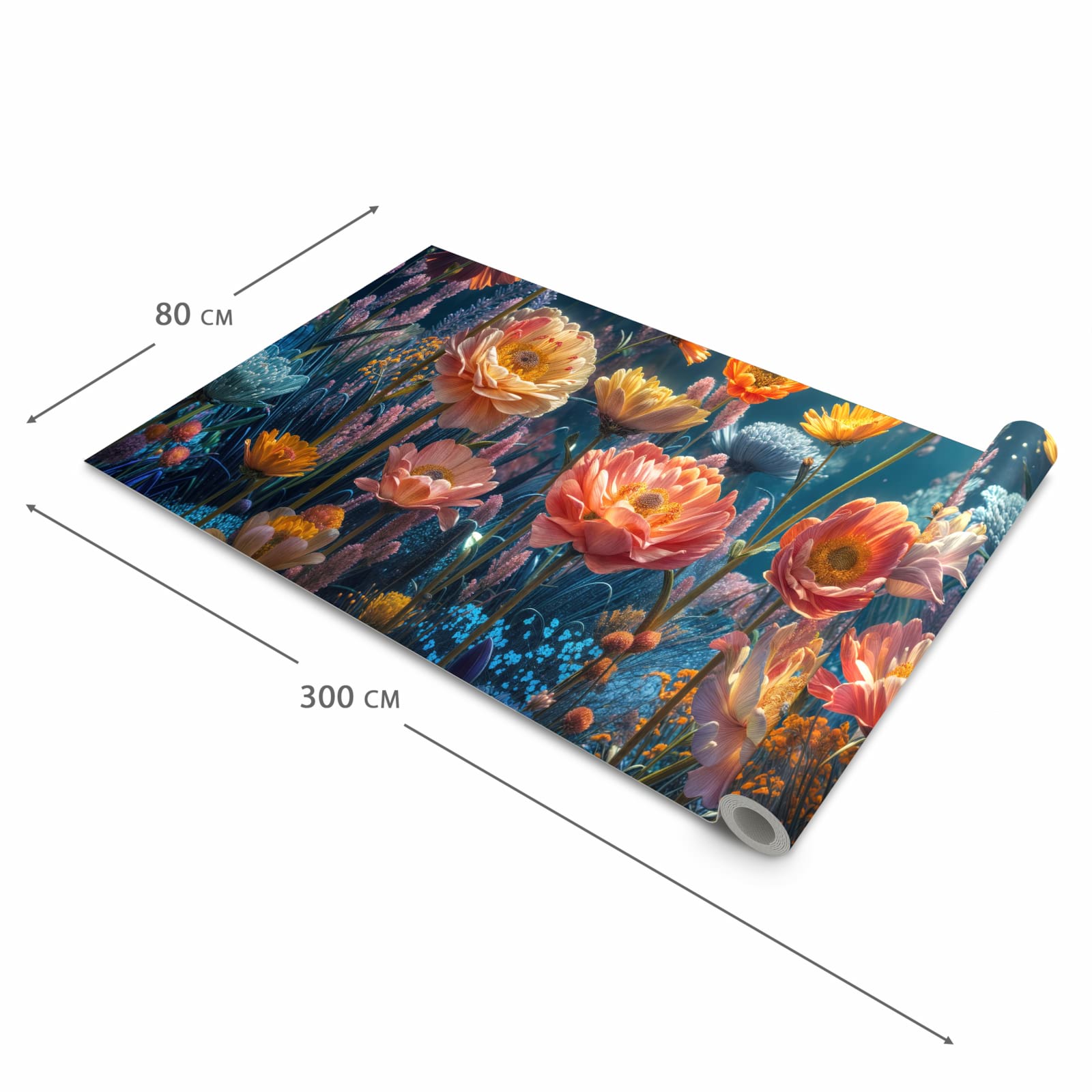 Hygienischer rutschfester Teppich mit Motiv Blumengarten in der Grösse 60x90 cm