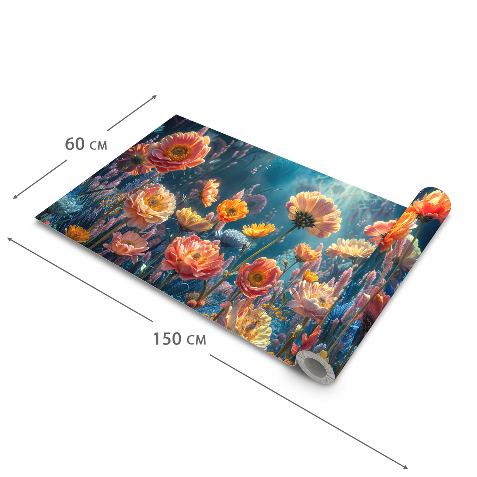 Schmutzabweisender Küchenläufer mit Motiv Blumengarten in der Grösse 60x90 cm