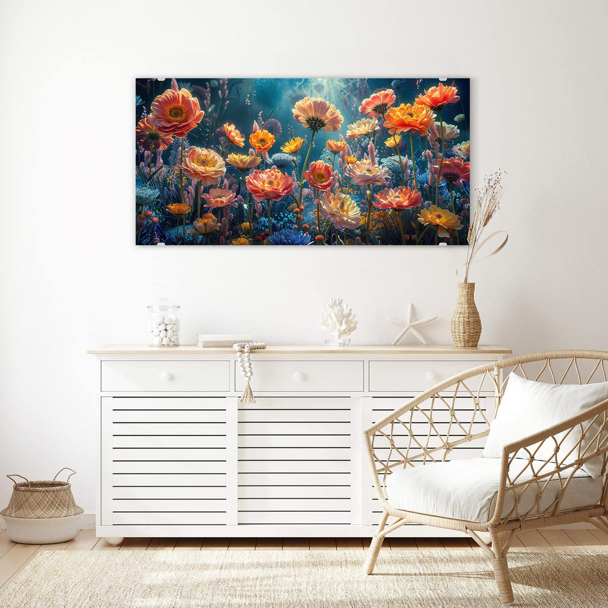 Echtglas, 4 mm – kein Acryl, keine Folie – Wandbild - Bunte Blütenwiese - Querformat