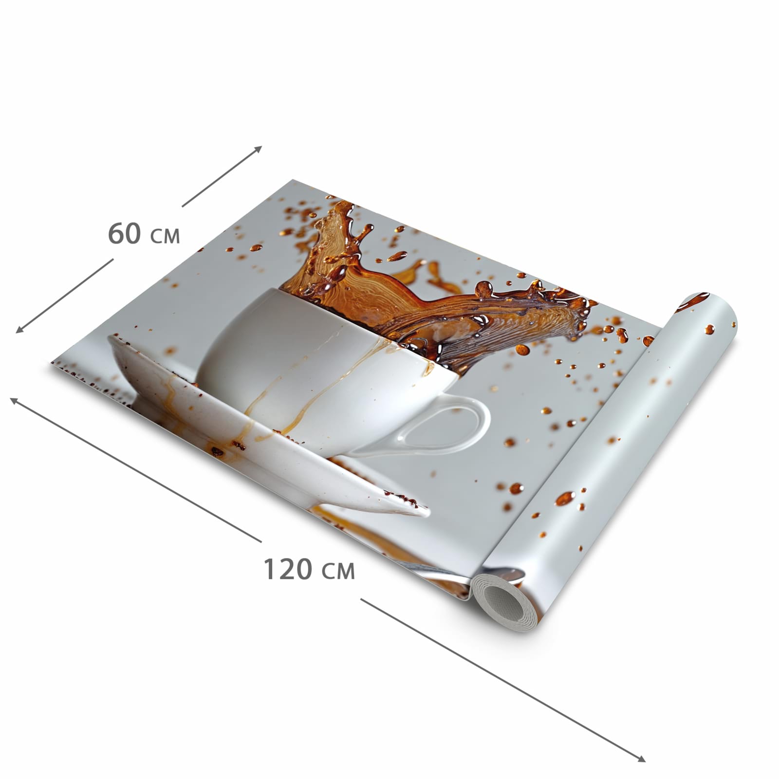 Feuchtigkeitsresistenter Küchenteppich mit Motiv Kaffeeexplosion in der Grösse 60x90 cm