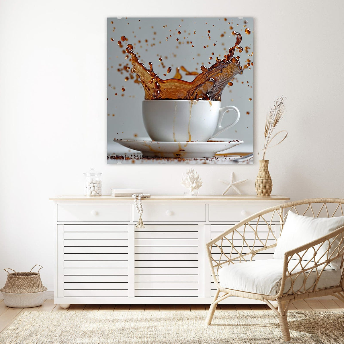 Echtglas, 4 mm – kein Acryl, keine Folie – Wandbild - Kaffeeexplosion - Quadratisch