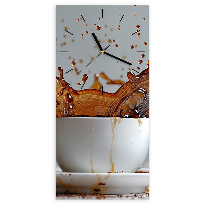 Wanduhr Kaffeeexplosion aus Glas – Hochformat 30 × 60 cm mit Ziffernblatt Linie