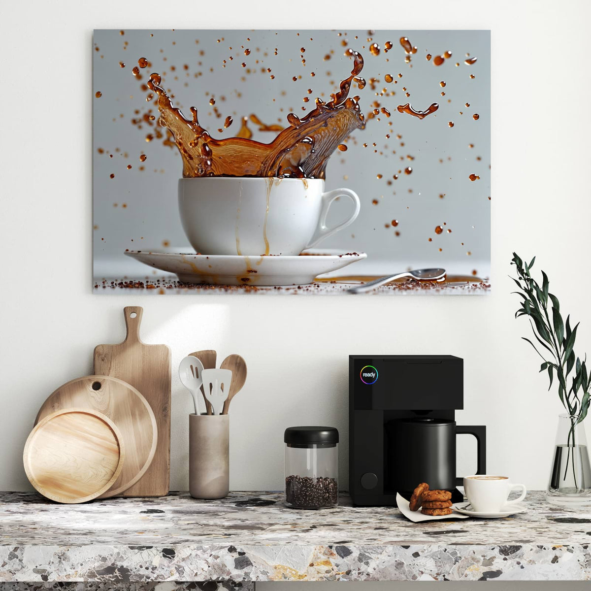 Metall Magnettafel - Kaffeeexplosion – Kaffee spritzt aus weißer Tasse