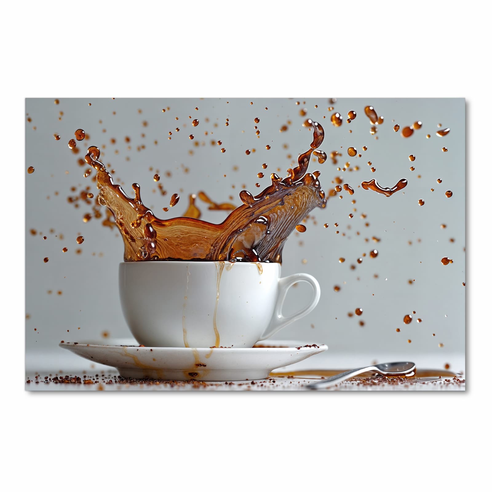 Fleckenresistenter waschbarer Küchenteppich mit Motiv Kaffeeexplosion in Frontansicht