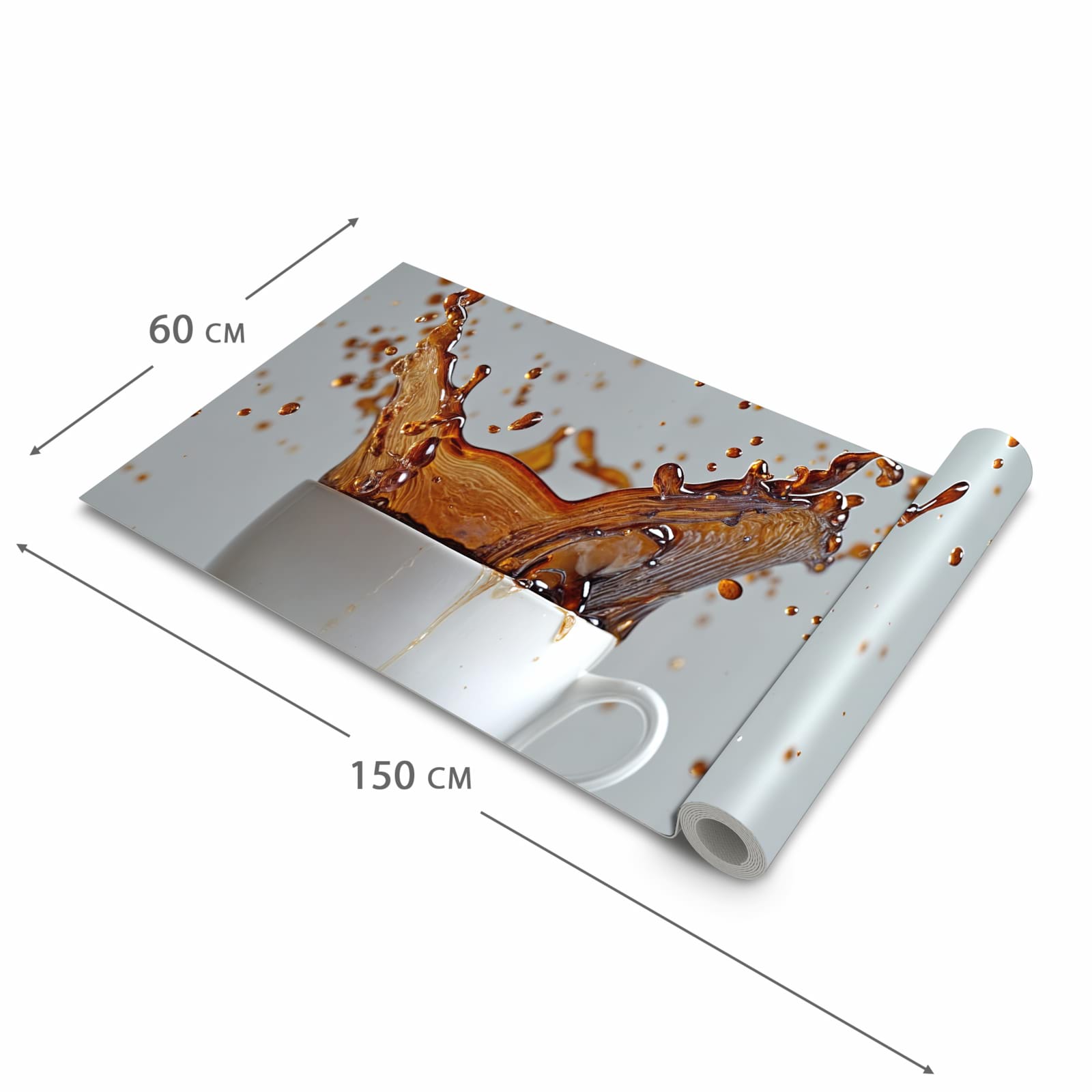 Bodenschonender Küchenteppich mit Motiv Kaffeeexplosion in der Größe 60x90 cm