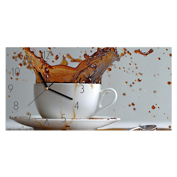 Wanduhr Kaffeeexplosion aus Glas – Querformat 60 × 30 cm mit Ziffernblatt Elegant